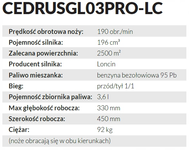 Cedrus GL03 PRO LC Glebogryzarka Spalinowa Przeciwbieżna Kultywator Loncin 6,5 KM