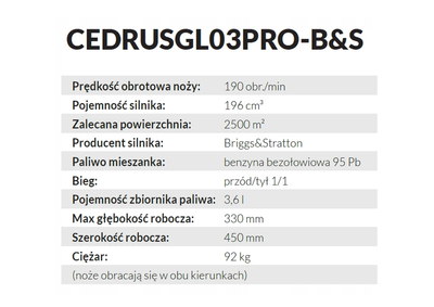 CEDRUS GL03 PRO-B&S SPRINAL PLANT-GARDENER WITH DRIVE CULTIVATOR 6,5 HP / 45cm B&S Briggs&Stratton GL03 engine - EWIMAX - OFICIÁLNÍ DISTRIBUTOR - AUTORIZOVANÝ PRODEJCE CEDRUS