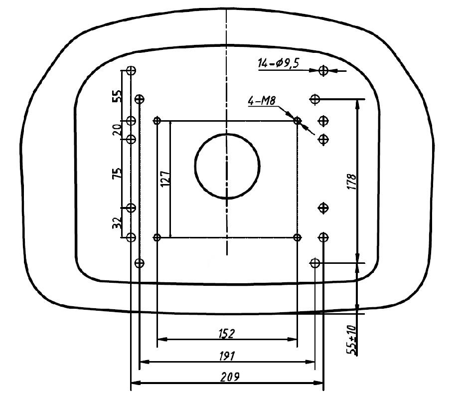 Siedzenie operatora 170006 – schemat otworów montażowych