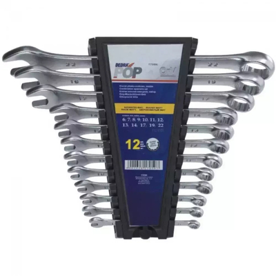 DEDRA POP 1703K Klucze płasko-oczkowe/oczkowo-płaskie CrV 8-22 mm 8 szt. mat