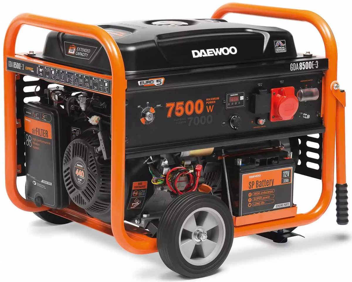 DAEWOO GDA 8500E-3 AGREGAT GENERATOR PRĄDOTWÓRCZY Z ROZRUSZNIKIEM 1x16A 230V, 1x16A 380V AVR MOC 7,5kW - OFICJALNY DYSTRYBUTOR - AUTORYZOWANY DEALE