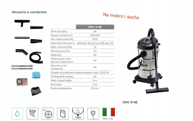 OLEO MAC OMV 31 NE WET AND DRY UNIVERSAL INDUSTRIAL CLEANER 1600W PREMIUM CLASS 9355001200 EWIMAX-OFICIAL DISTRIBUTOR - AUTHORIZED DEALER OLEO-MAC
