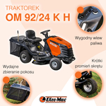 TRAKTOREK OLEO MAC OM 92/24KH TRAKTOREK OGRODOWY KOSIARKA SAMOJEZDNA SPALINOWA DO TRAWY OM92 HYDROSTATIC PREMIUM 68129090  - OFICJALNY DYSTRYBUTOR - AUTORYZOWANY DEALER OLEO-MAC