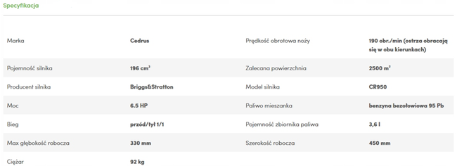 CEDRUS GL03 PRO-B&S GLEBOGRYZARKA SPALINOWA Z NAPĘDEM OGRODOWA PRZECIWBIEŻNA KULTYWATOR 6.5KM / 45cm SILNIK B&S Briggs&Stratton GL03 - EWIMAX - OFICJALNY DYSTRYBUTOR - AUTORYZOWANY DEALER CEDRUS