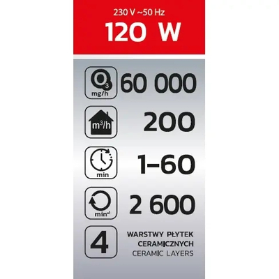 DEDRA DED6631 Generator ozonu 60g/h profesjonalny ozonator do auta i pomieszczeń