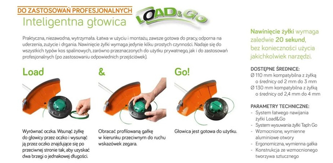 OLEO-MAC LOAD&GO 130mm x 3mm EXTRALIFE M10x1.25 LHF BLADING HEAD s kovovým knoflíkem EFCO 63129015 - OFICIÁLNÍ DISTRIBUTOR - AUTORIZOVANÝ PRODEJCE OLEO MAC