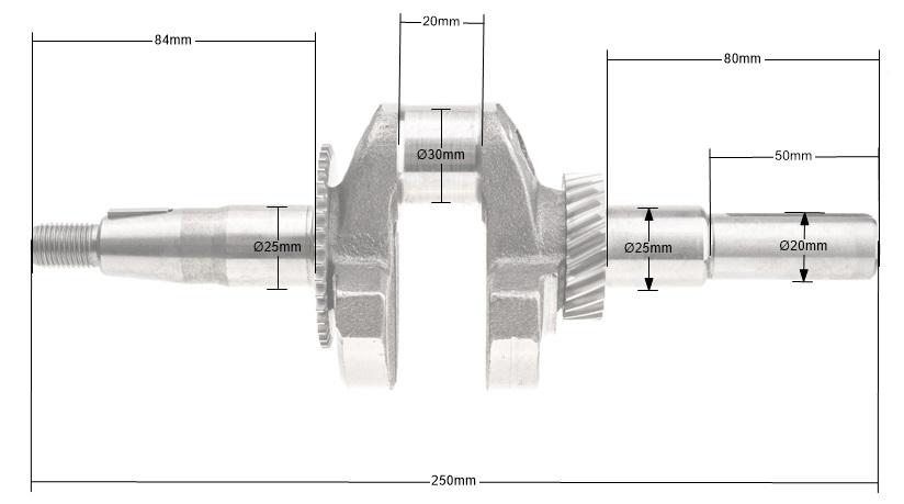 Wymiary wału korbowego Weima WM170F/P – średnica 20 mm, długość 250 mm