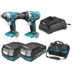 IMPACT WRENCH 18V CORDLESS TOOL SET, DEDRA SAS+ALL DED7014 DRILL/DRIVER, IMPACT DRIVER, 2X 2.0AH RECHARGEABLE BATTERIES, CHARGER, 16" BAG