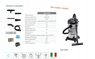 OLEO MAC OMV 31 NE WET & DRY UNIVERSAL INDUSTRIAL CLEANER 1600 W PREMIUM CLASS 9355001200 EWIMAX-OFICIAL DISTRIBUTOR - AUTORIZOVANÝ PRODEJCE OLEO-MAC