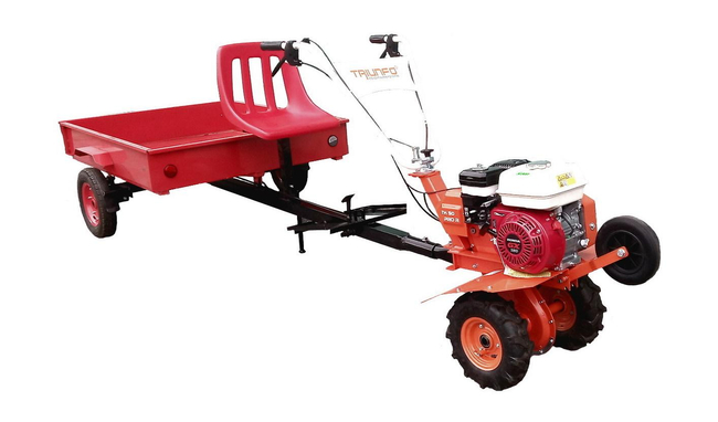 TRAILER WITH SEAT GARDEN HAULER GARDEN CART FOR SOIL PLANTER WITH HANDLE TYPE "TRIUNFO"