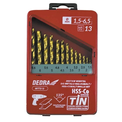 DEDRA WITS13 Zestaw wierteł do metalu kobaltowych HSS-Co TiN 135° komplet 13 szt.