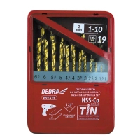 Dedra WITS19 Zestaw wierteł do metalu kobaltowych HSS-Co TiN 135° 1-10 mm 19 szt.