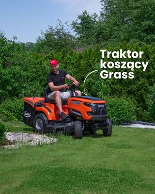 TRAKTOR GRASS GR86H TRAKTOREK OGRODOWY DO TRAWY Z TYLNYM WYRZUTEM KOSIARKA SAMOJEZDNA SPALINOWA DO TRAWY HYDROSTAT 86cm Loncin 352 