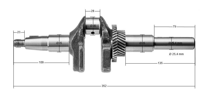 Wał korbowy Rato RV450 13300-Z0N0110-00A0 — rysunek z wymiarami