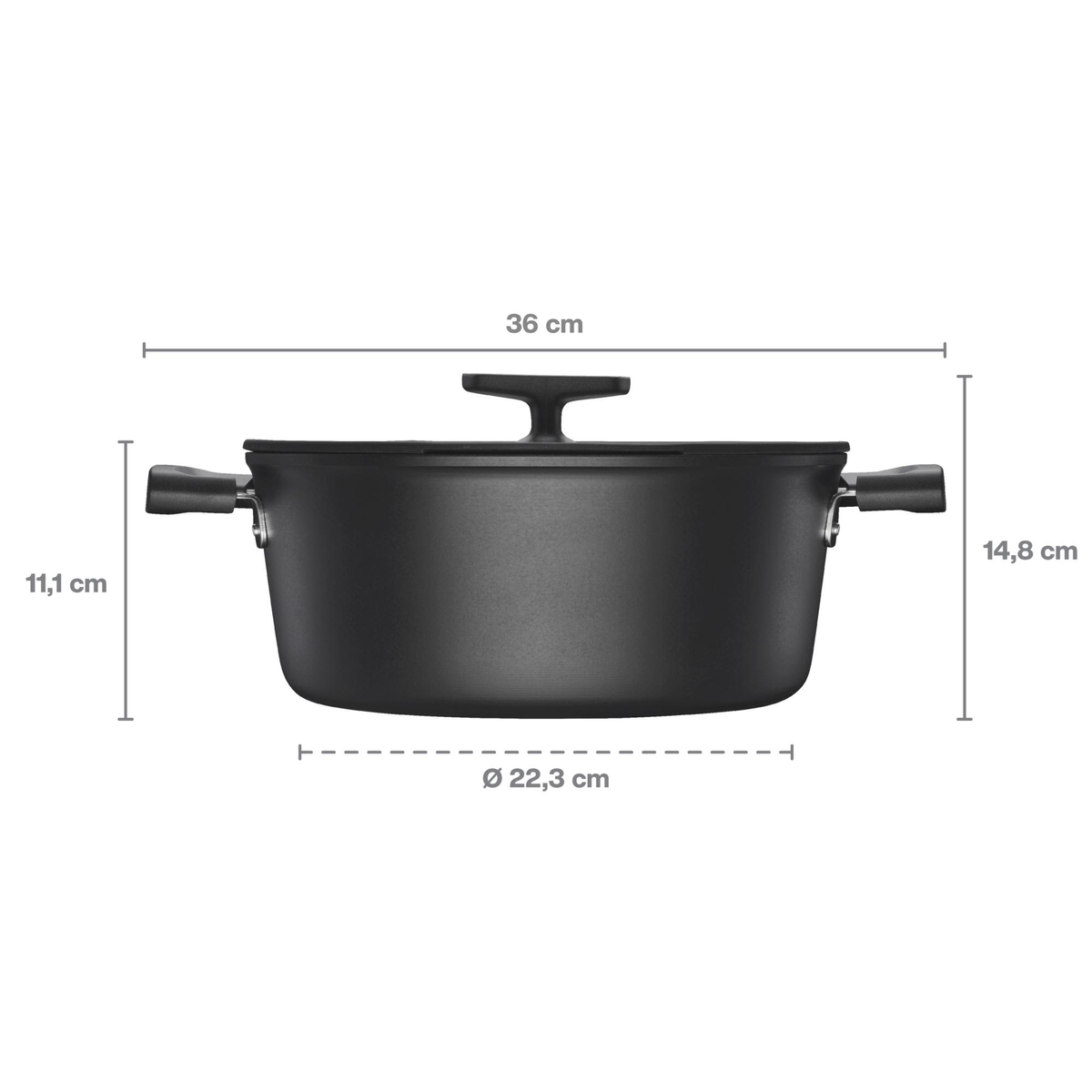 Garnek Hard Face 5 l – widok z boku z wymiarami