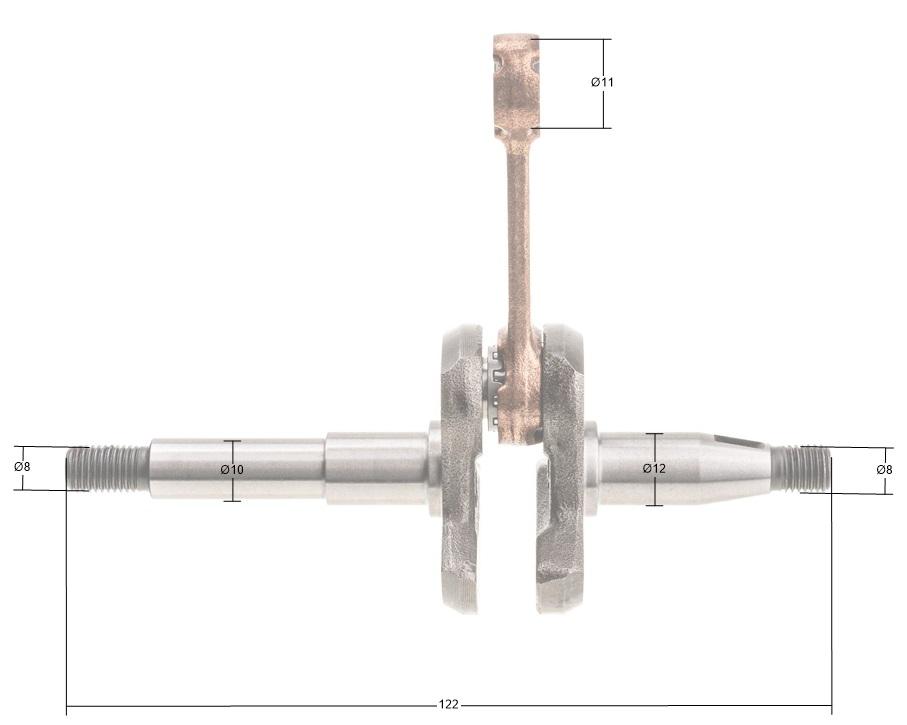 Wał korbowy Cedrus CEDPS25-12 020420 - wymiary czopów i rozstaw