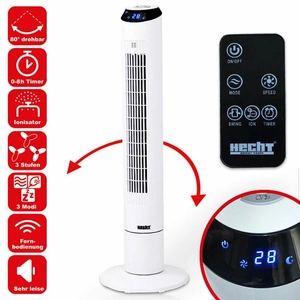 HECHT 3739 ROTARY COLUMN ELECTRIC IONIZER FAN MOBILE 3 SPEED TIMER EWIMAX - OFFICIAL DISTRIBUTOR - AUTHORIZED HECHT DEALER