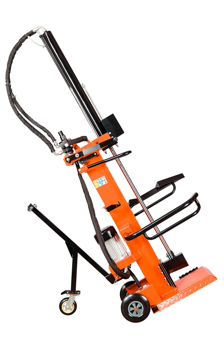 Łuparka ELD10 – praca w pozycji pionowej, prowadnice i uchwyty na drewno