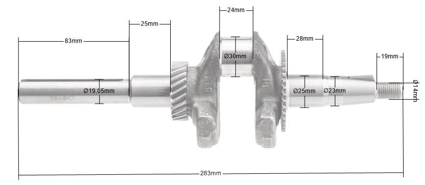 Wał korbowy Loncin G200F 130290097-0001 – widok z wymiarami