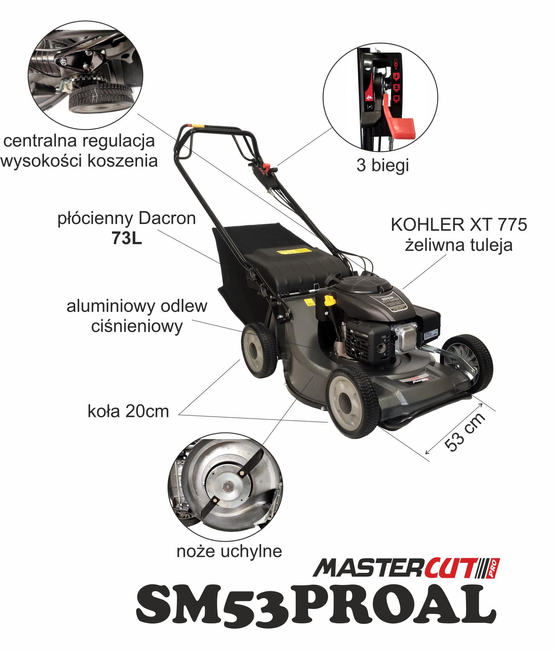 MASERCUT PRO SM53PROAL KOSIARKA SPALINOWA DO TRAWY Z NAPĘDEM KOHLER 6 KM / 53cm 3 BIEGI ALU / KOHLER / KARDAN 