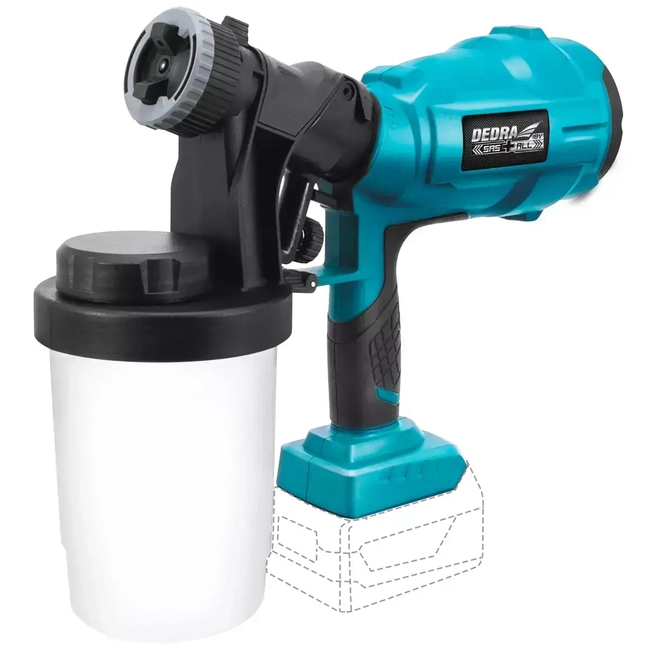 CORDLESS SPRAY PAINT UNIT DED7057 DEDRA SAS+ALL 0.7L/MIN, VISCOSITY 60 DIN-S, NOZZLES 2.0-2.5MM, 900ML