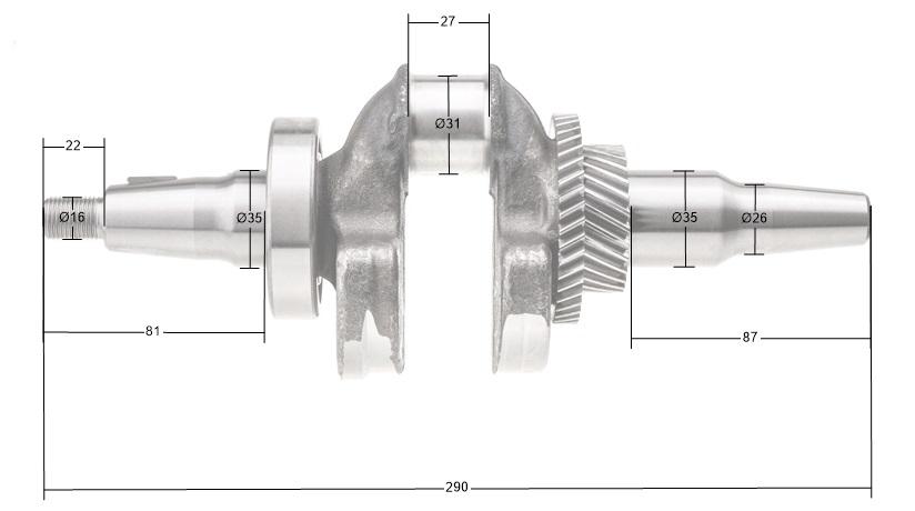 Wał korbowy Rato R440 13300-Z191310-RBTM - wymiary poglądowe