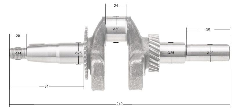 Wał korbowy Rato walcowy R210 20 mm - widok z boku