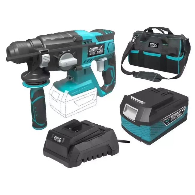18V CORDLESS TOOL SET, DEDRA SAS+ALL DED7017 HAMMER DRILL, 4.0AH BATTERY, CHARGER, 16" BAG