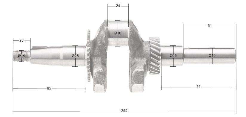 Wał korbowy Rato walcowy R210 19.05 mm - widok z boku